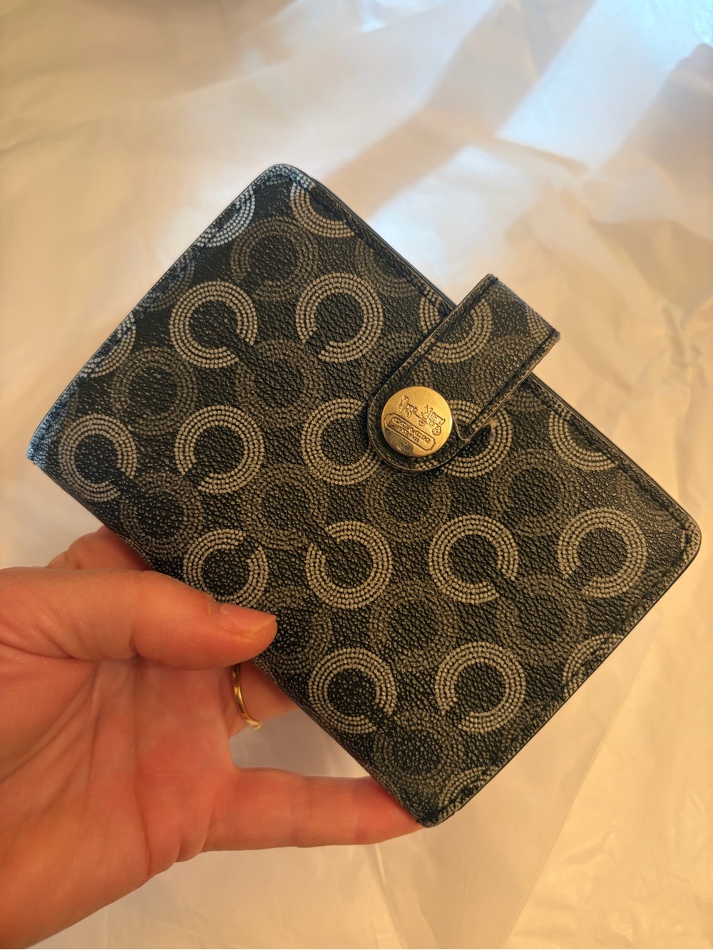 Vintage Coach Black Signature Circle Print Wallet with Gold Turnlock